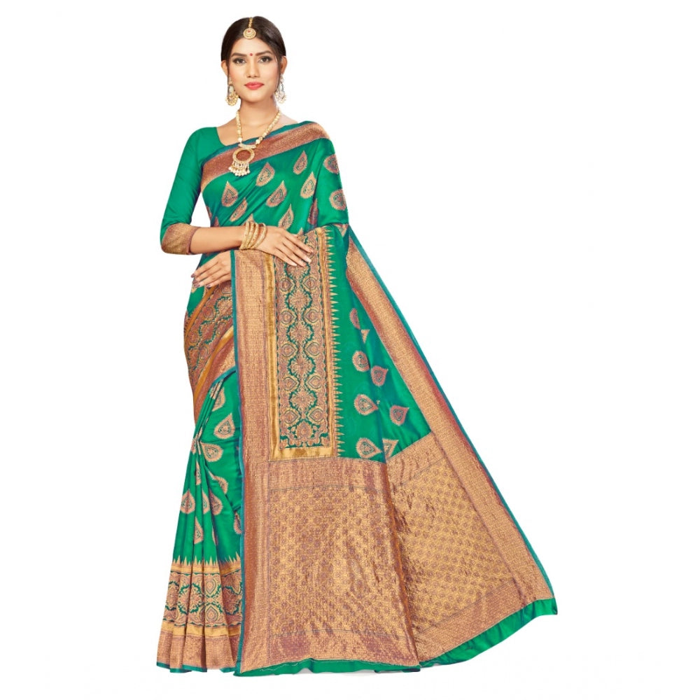 Shopper Beast Women's Banarasi Silk Designer Weaving Saree With Unstitched Blouse (Green, 5.50 Mtrs)