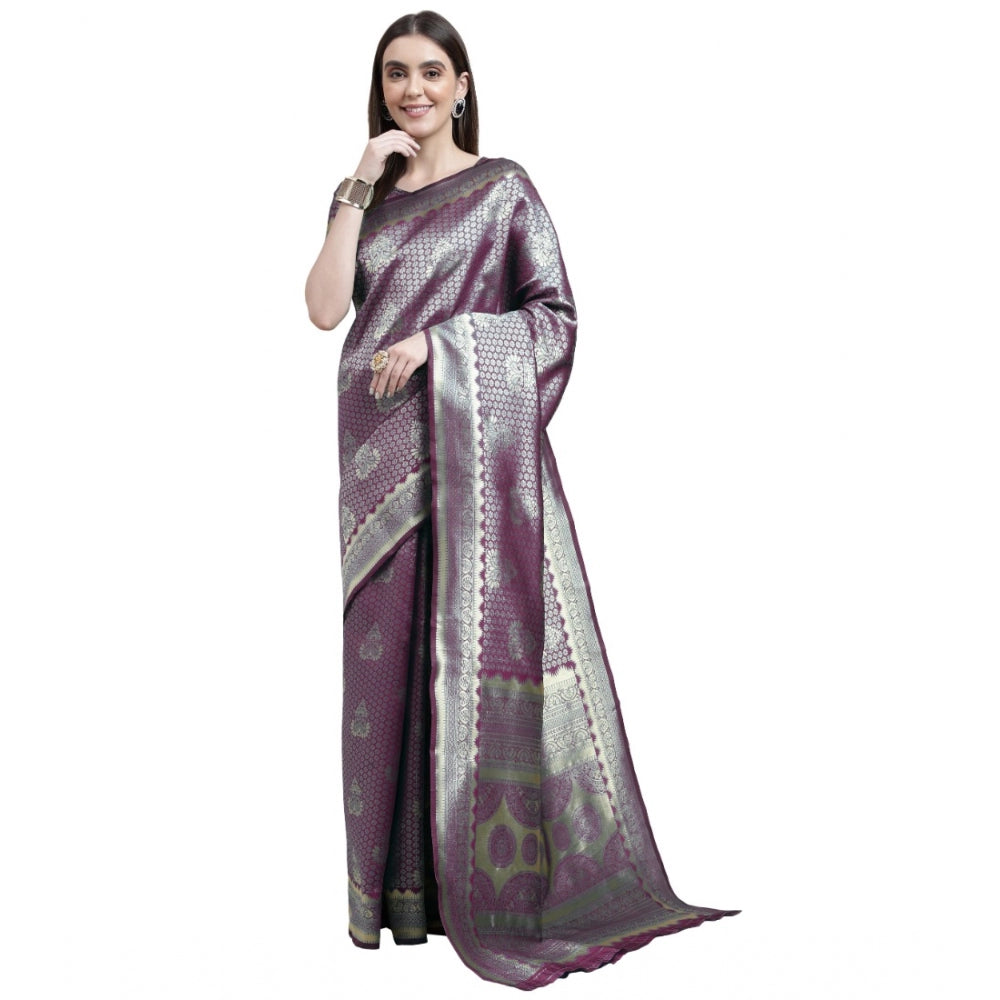 Shopper Beast Women's Banarasi Silk Designer Weaving Saree With Unstitched Blouse (Purple, 5.50 Mtrs)