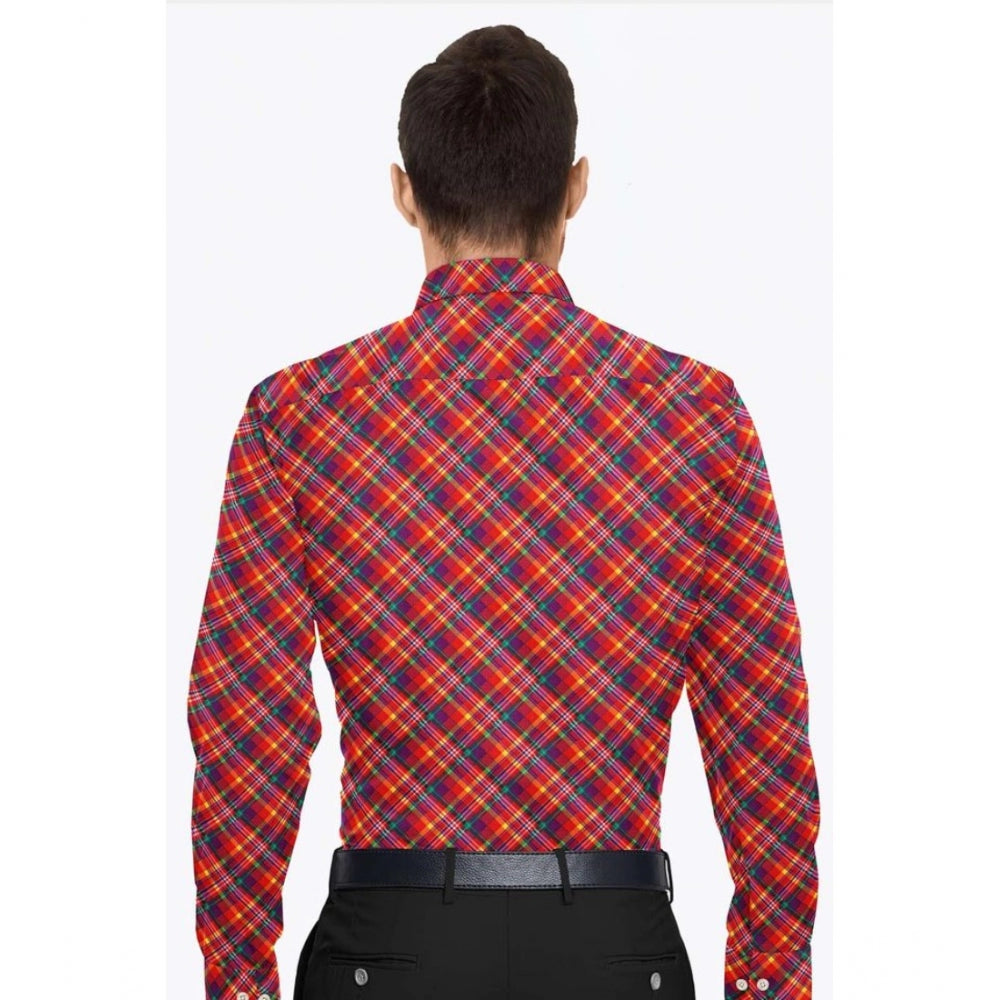 Shopper Beast Men's Cotton Blended Checked Full Sleeve Shirt (Red)