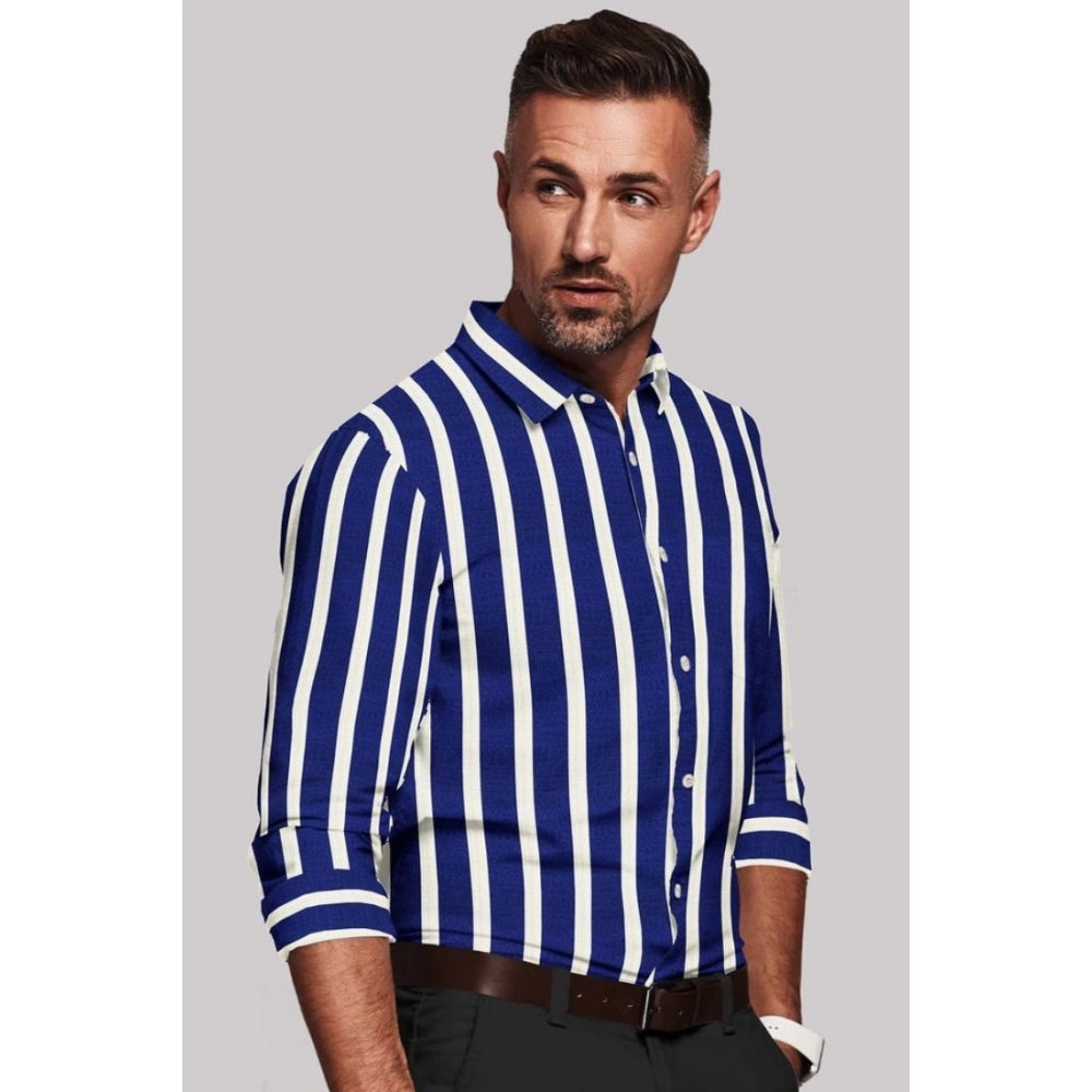 Shopper Beast Men's Cotton Blended Striped Full Sleeve Shirt (White-Blue)