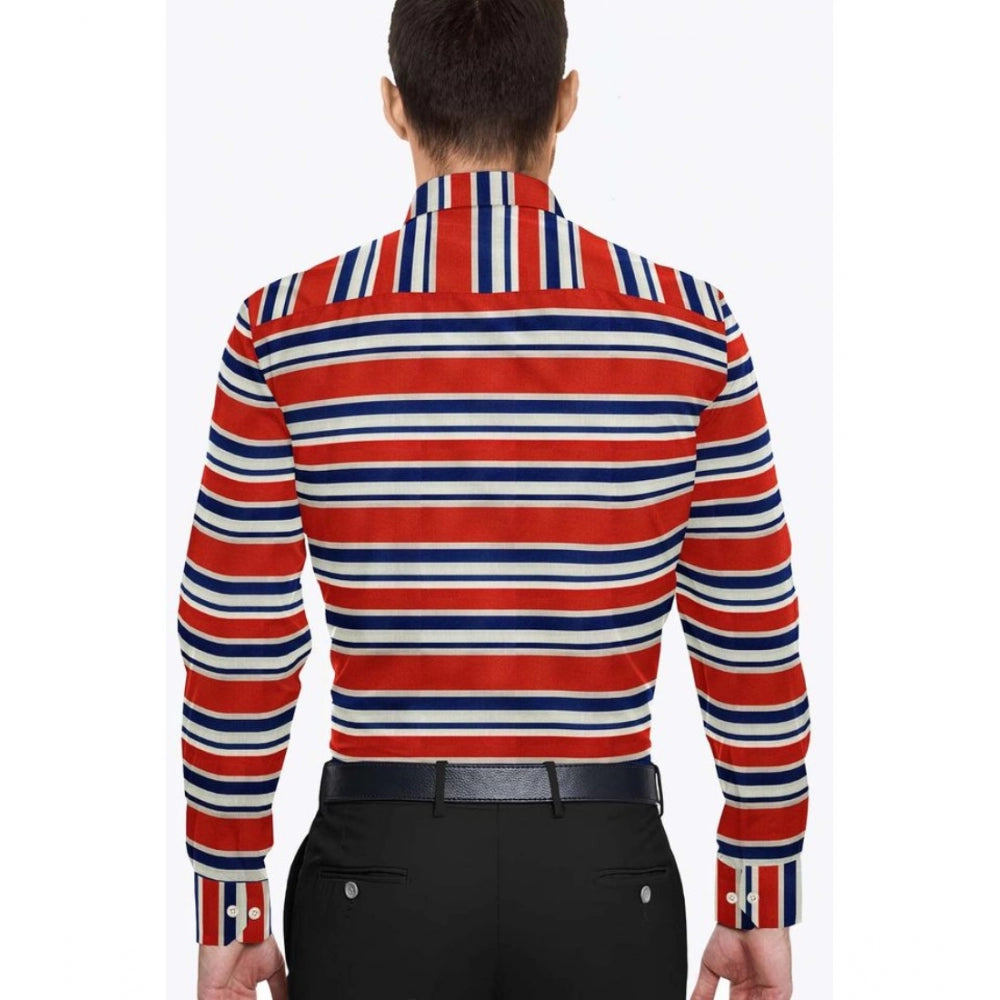 Shopper Beast Men's Cotton Blended Striped Full Sleeve Shirt (Red-Blue)