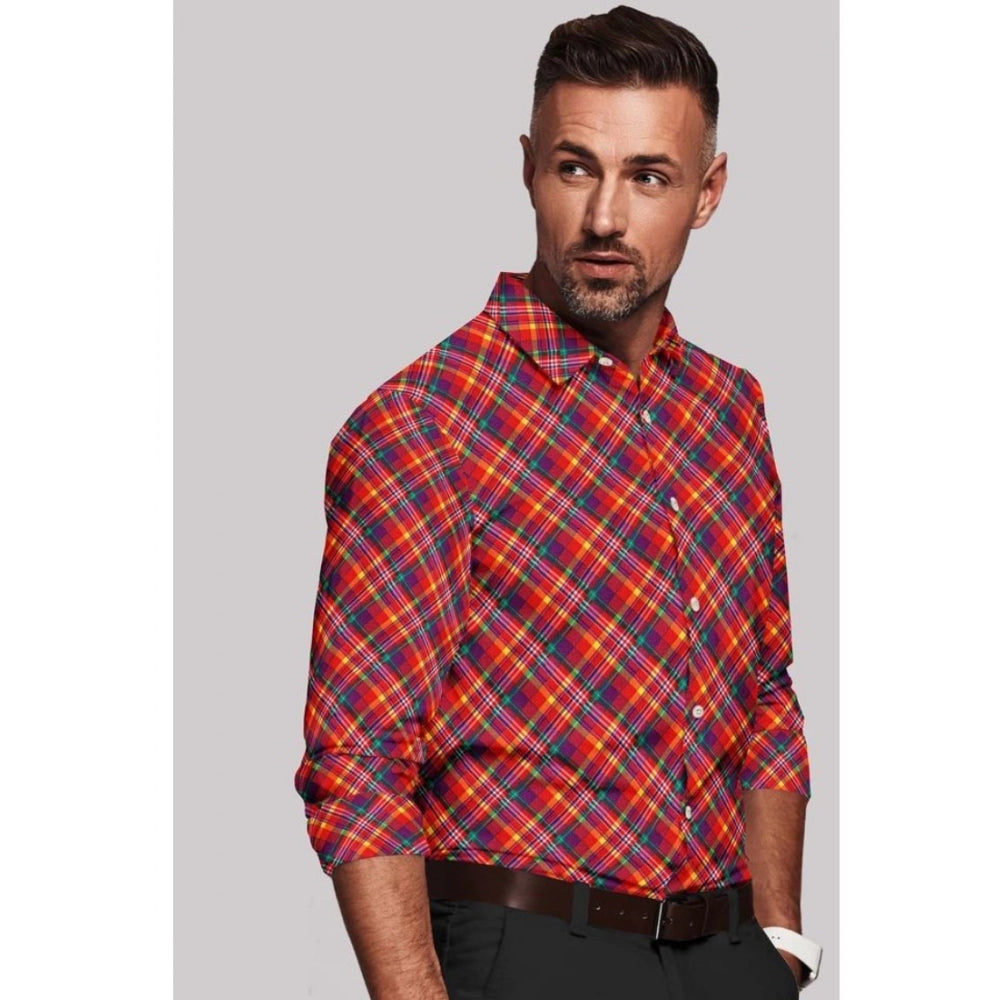 Shopper Beast Men's Cotton Blended Checked Full Sleeve Shirt (Red)