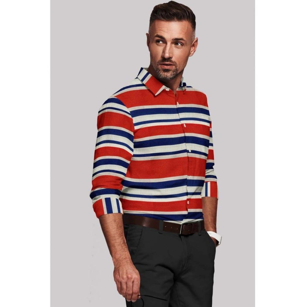 Shopper Beast Men's Cotton Blended Striped Full Sleeve Shirt (Red-Blue)