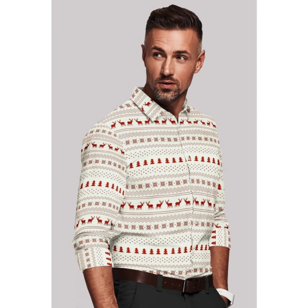 Shopper Beast Men's Cotton Blended Printed Full Sleeve Shirt (White-Red)