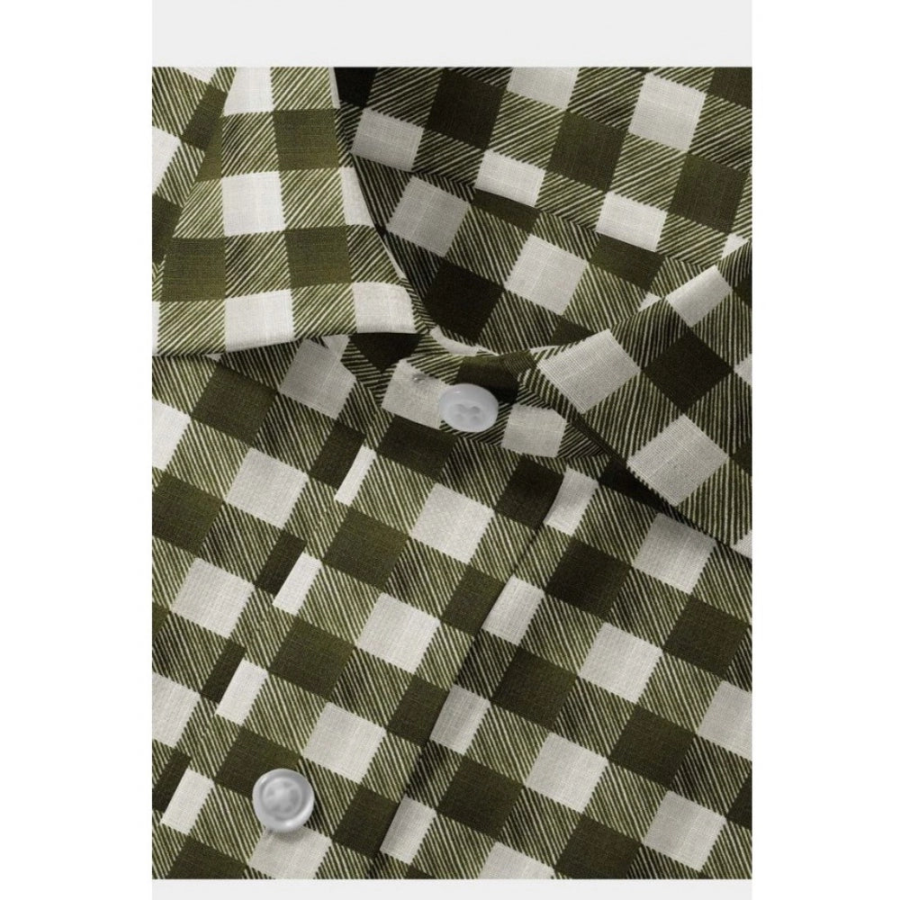 Shopper Beast Men's Cotton Blended Checked Full Sleeve Shirt (White-Green)