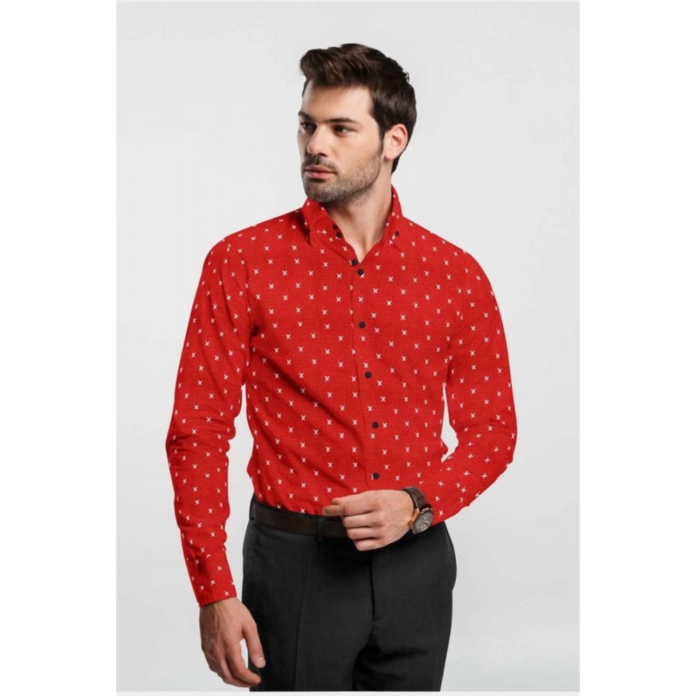 Shopper Beast Men's Cotton Blended Printed Full Sleeve Shirt (Red)