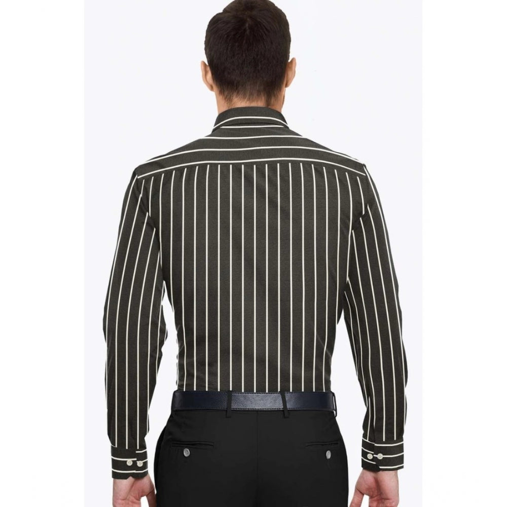 Shopper Beast Men's Cotton Blended Striped Full Sleeve Shirt (Black-White)