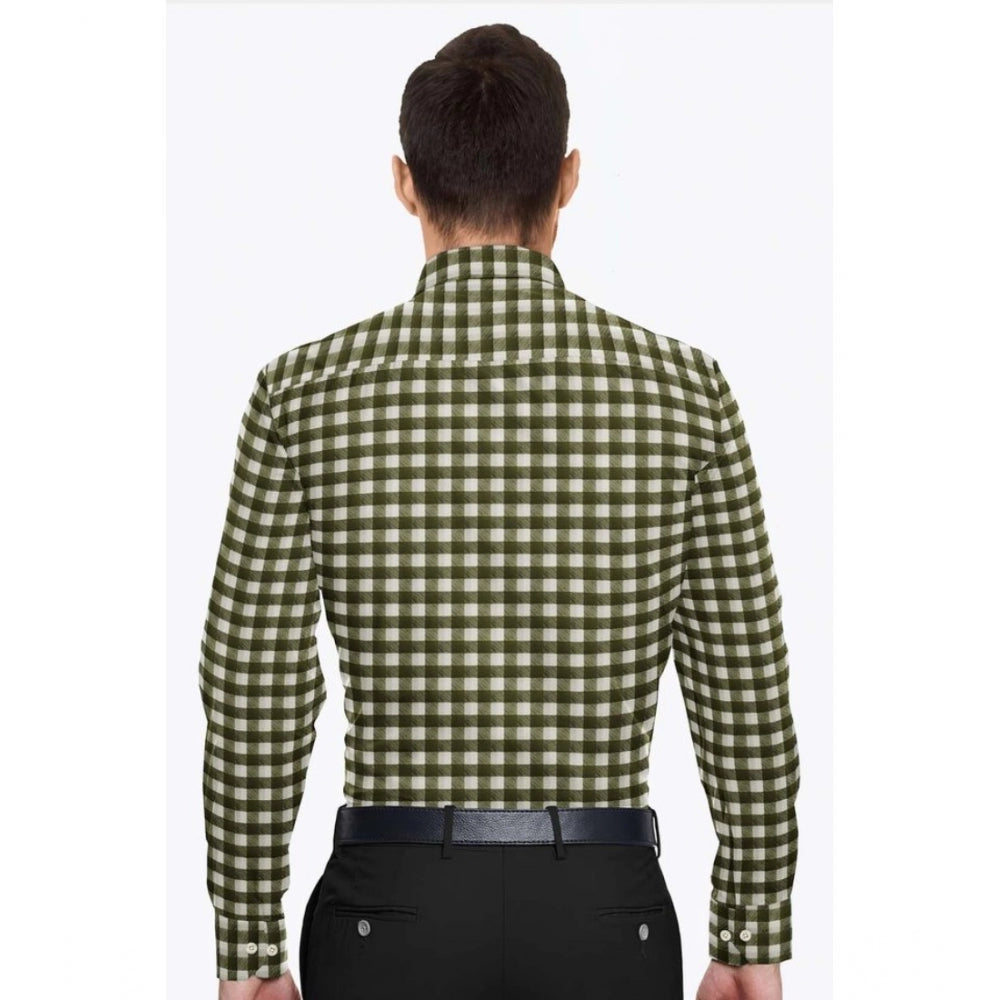 Shopper Beast Men's Cotton Blended Checked Full Sleeve Shirt (White-Green)