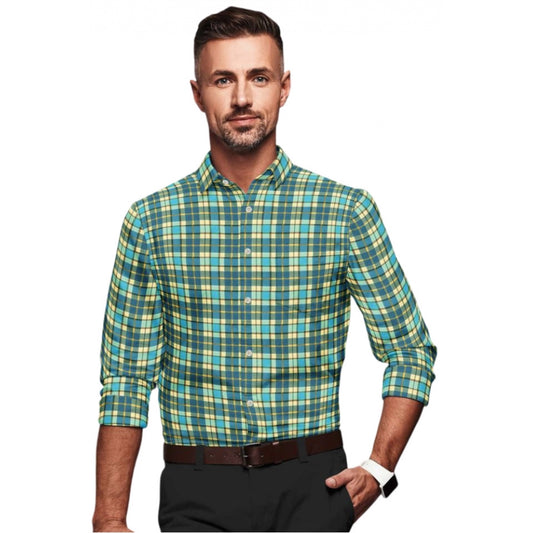 Shopper Beast Men's Cotton Blended Checked Full Sleeve Shirt (Green-Yellow)