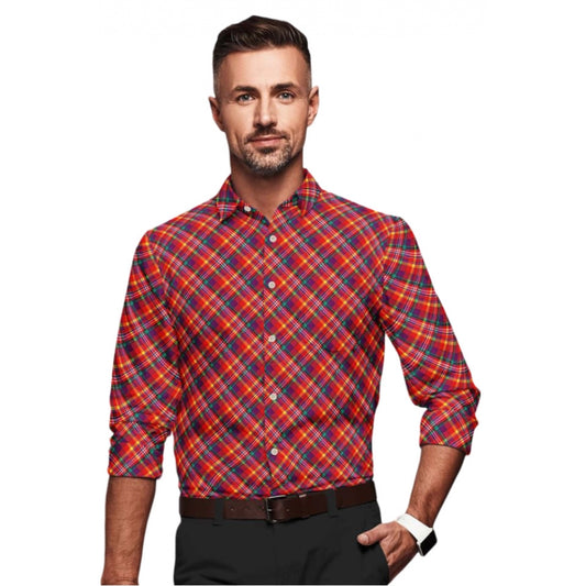 Shopper Beast Men's Cotton Blended Checked Full Sleeve Shirt (Red)