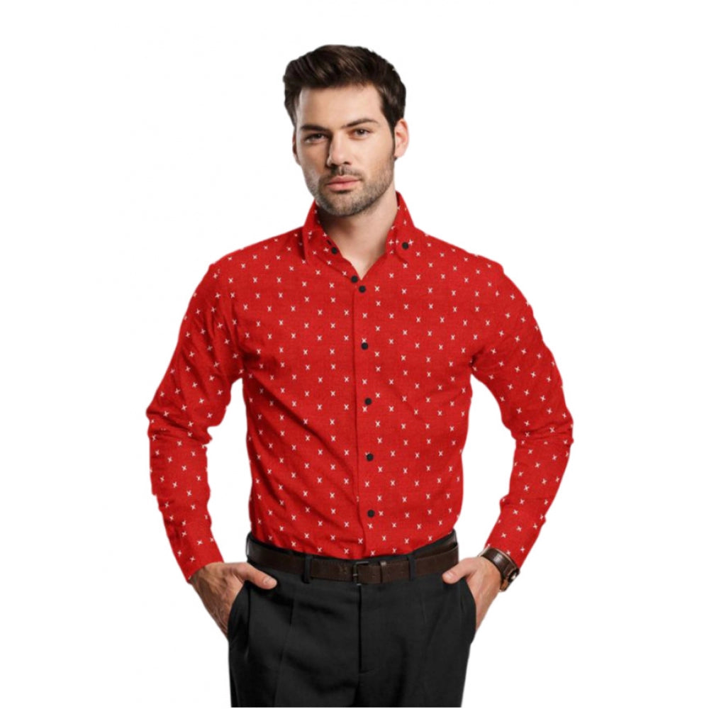 Shopper Beast Men's Cotton Blended Printed Full Sleeve Shirt (Red)