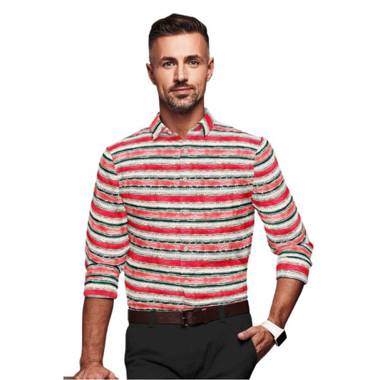 Shopper Beast Men's Cotton Blended Striped Full Sleeve Shirt (Red-White)