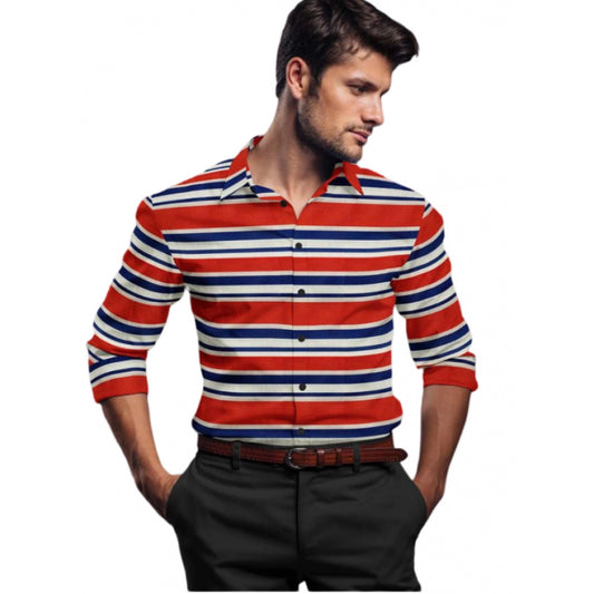 Shopper Beast Men's Cotton Blended Striped Full Sleeve Shirt (Red-Blue)