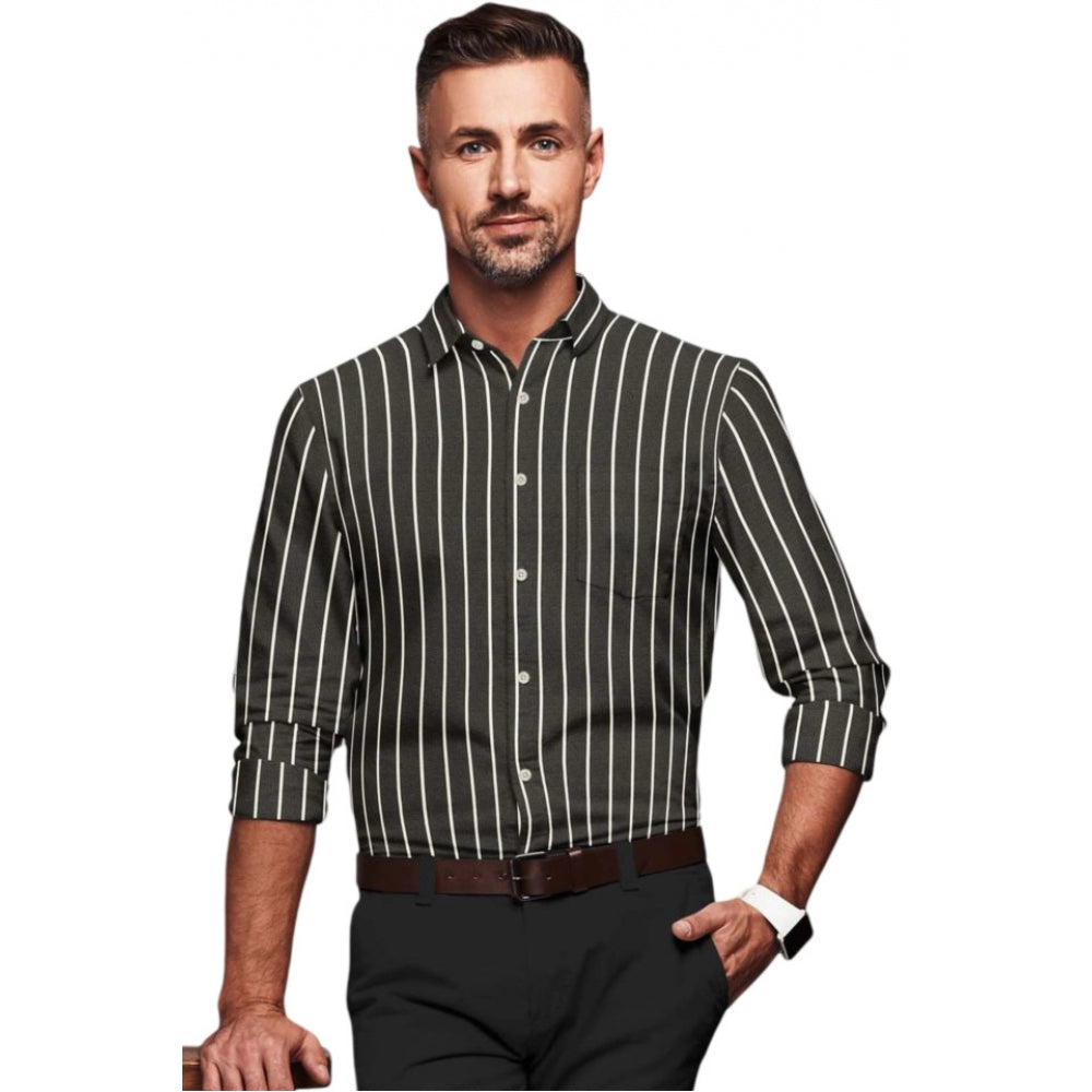 Shopper Beast Men's Cotton Blended Striped Full Sleeve Shirt (Black-White)