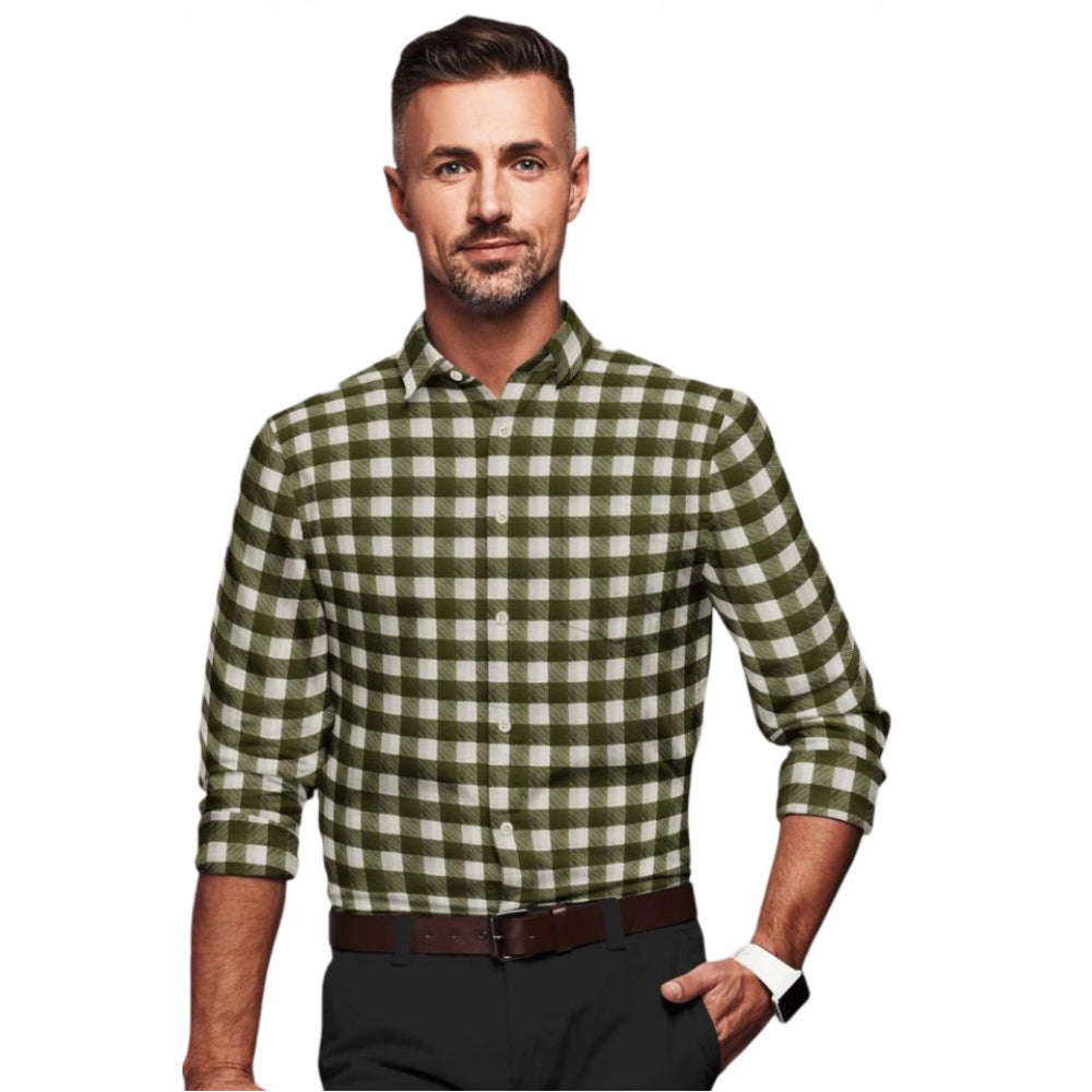 Shopper Beast Men's Cotton Blended Checked Full Sleeve Shirt (White-Green)