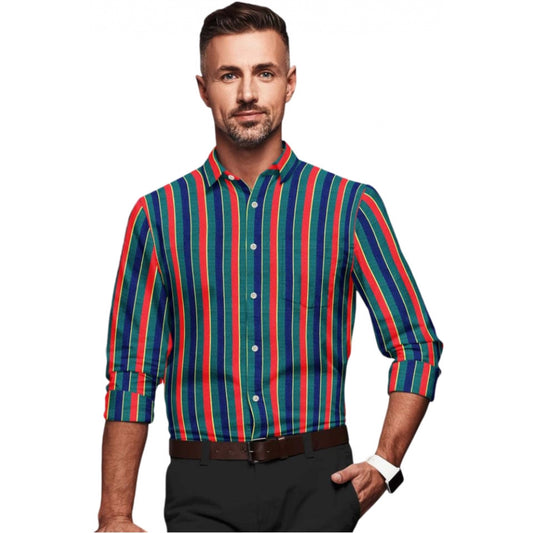 Shopper Beast Men's Cotton Blended Striped Full Sleeve Shirt (Red-Green)