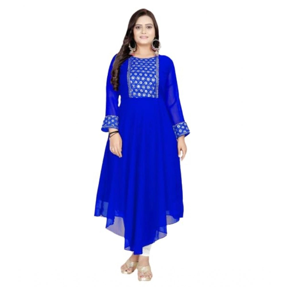 Shopper Beast Women's Georgette Embroidered Kurti (RoyalBlue)