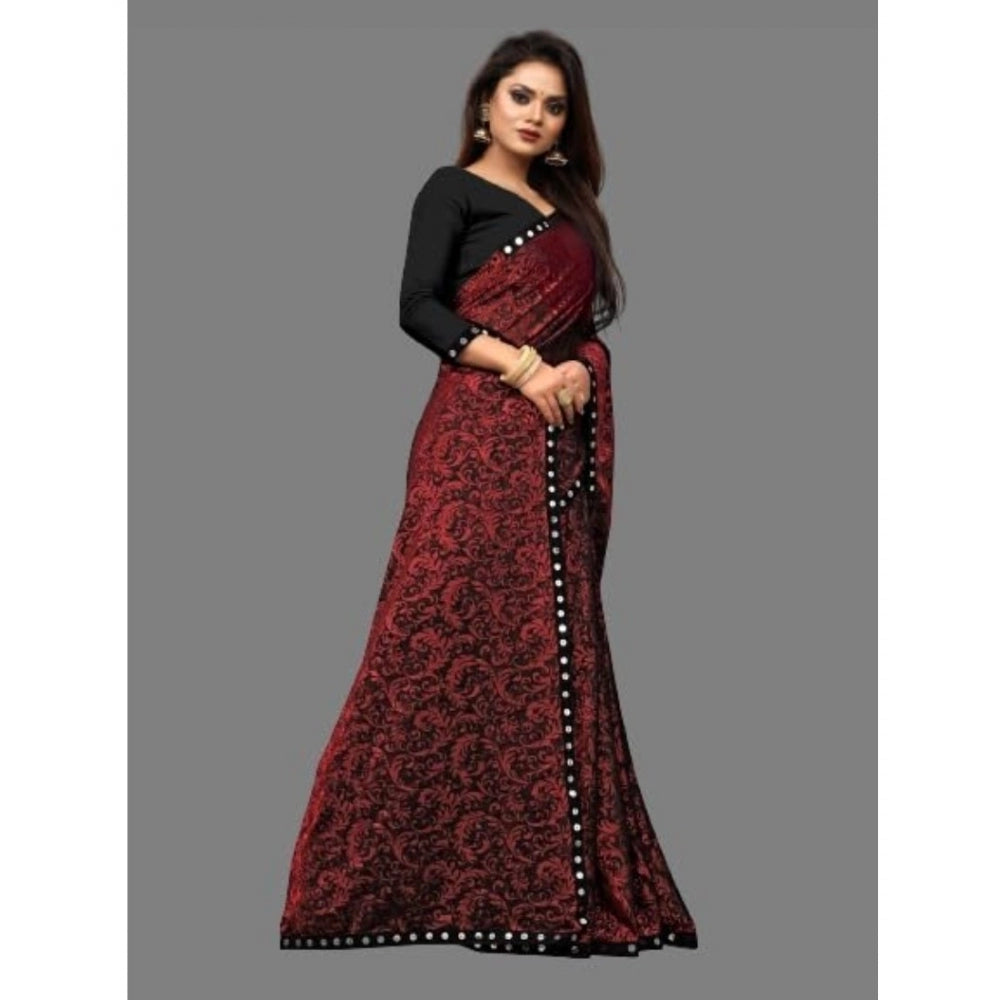 Shopper Beast Women's Lycra Solid Saree With Unstitched Blouse (Maroon, 5.5 Mtr)