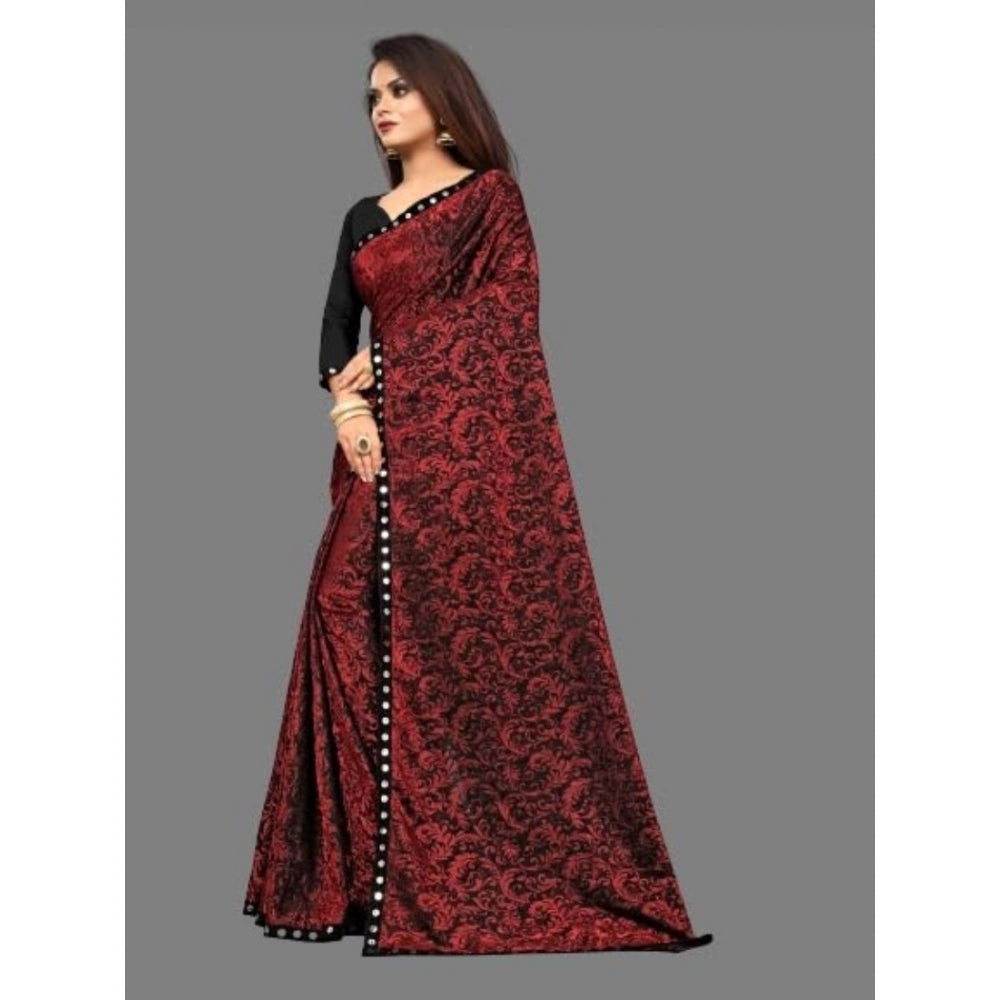 Shopper Beast Women's Lycra Solid Saree With Unstitched Blouse (Maroon, 5.5 Mtr)