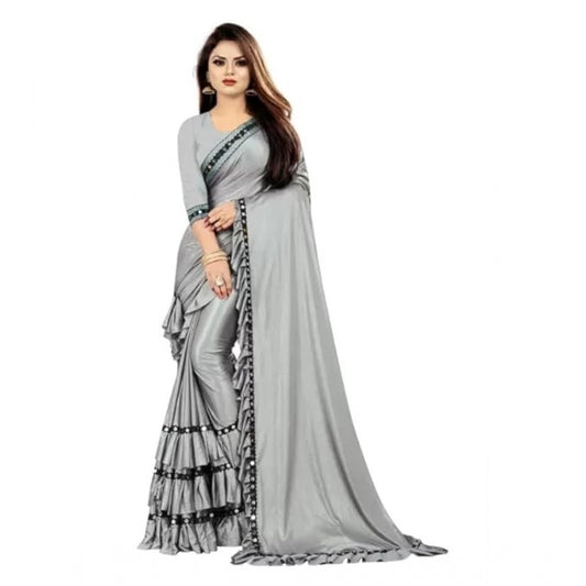 Shopper Beast Women's Malai Lining Solid Saree With Unstitched Blouse (Grey, 5.5 Mtr)