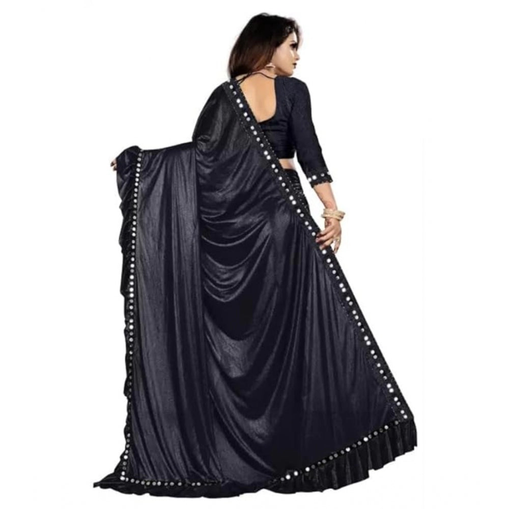 Shopper Beast Women's Malai Lining Solid Saree With Unstitched Blouse (Black, 5.5 Mtr)