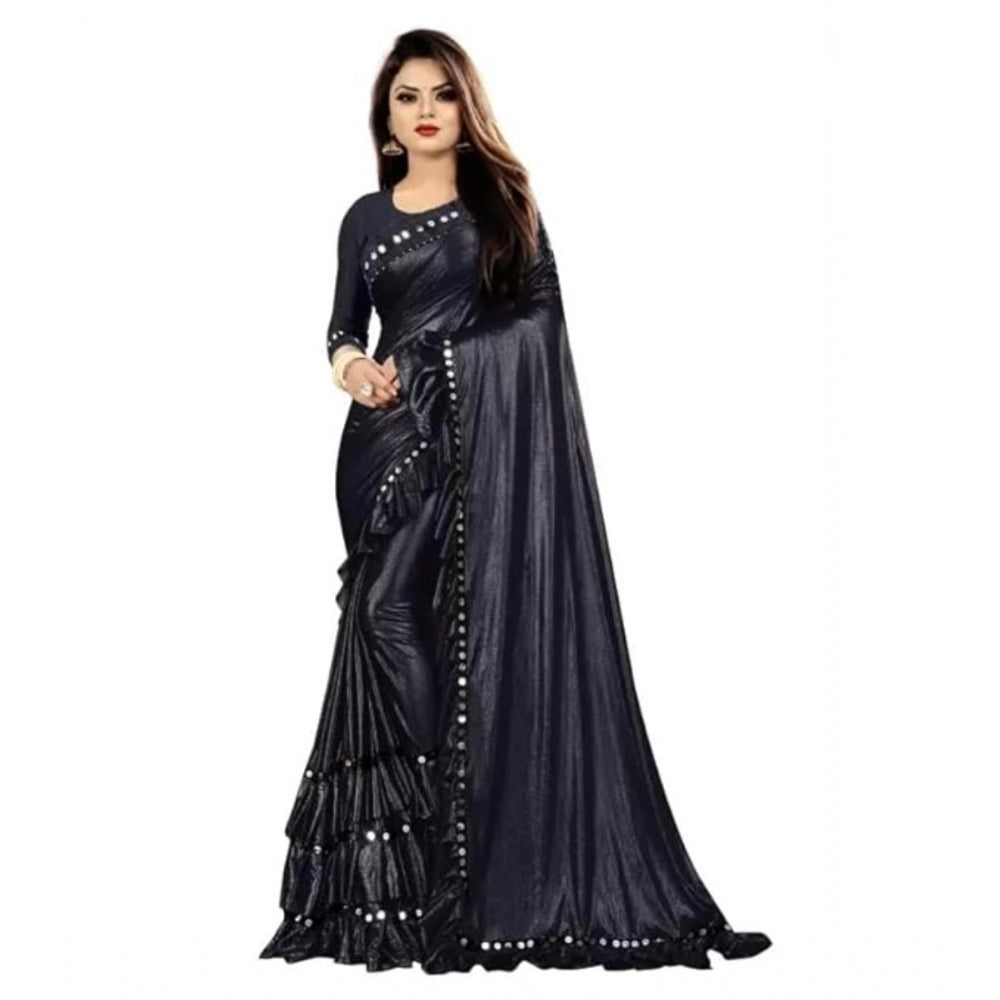 Shopper Beast Women's Malai Lining Solid Saree With Unstitched Blouse (Black, 5.5 Mtr)