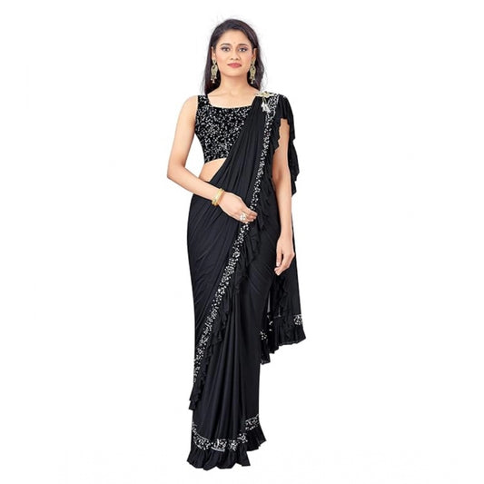 Shopper Beast Women's Lycra Solid Saree With Unstitched Blouse (Black, 5.5 Mtr)