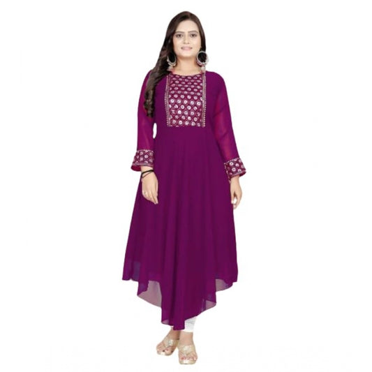 Shopper Beast Women's Georgette Embroidered Kurti (Purple)