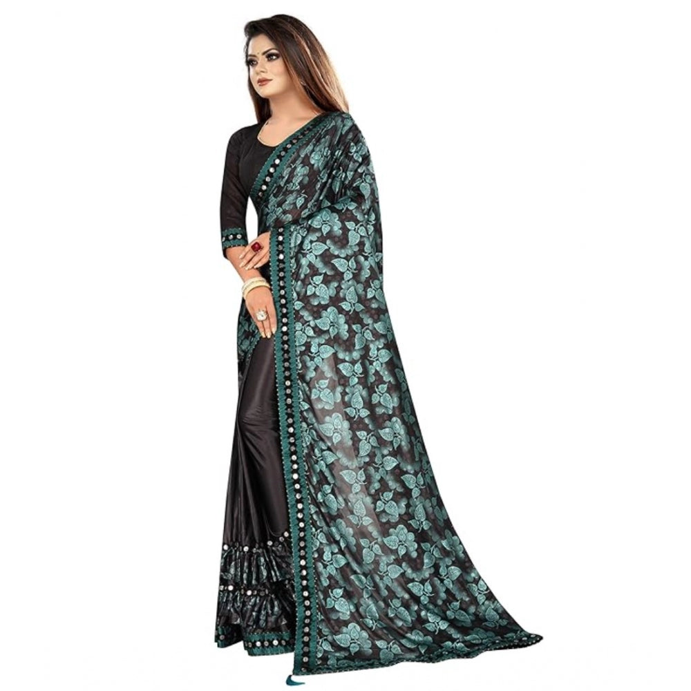 Shopper Beast Women's Lycra Solid Saree With Unstitched Blouse (Green, 5.5 Mtr)