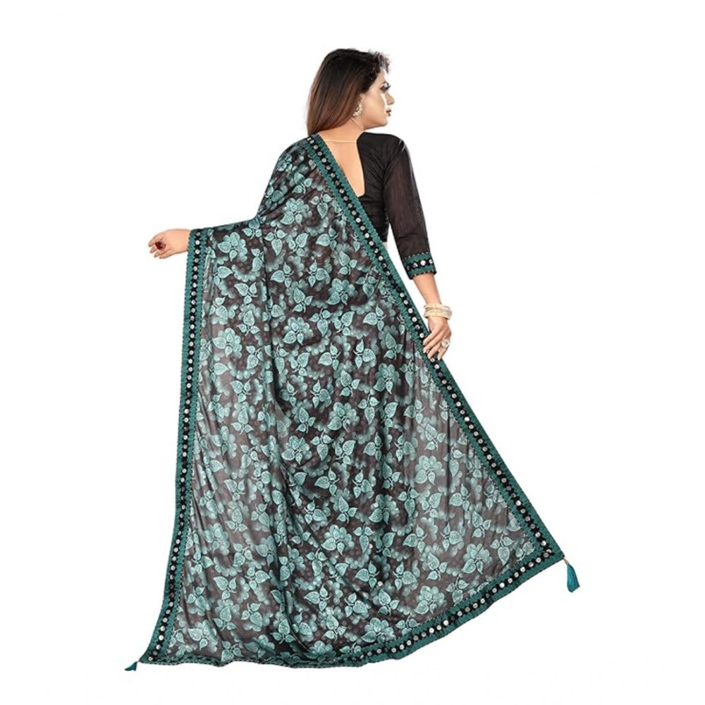 Shopper Beast Women's Lycra Solid Saree With Unstitched Blouse (Green, 5.5 Mtr)