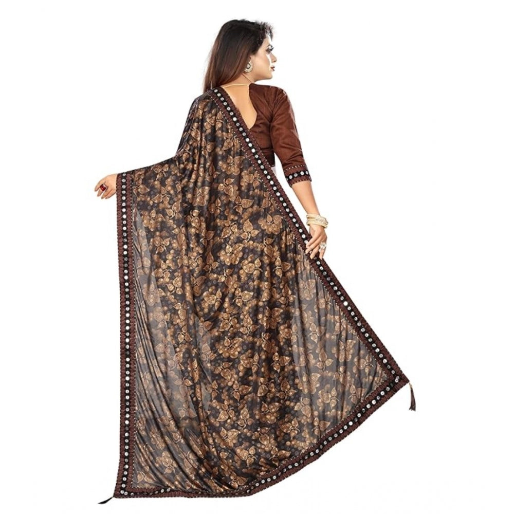 Shopper Beast Women's Lycra Solid Saree With Unstitched Blouse (Brown, 5.5 Mtr)