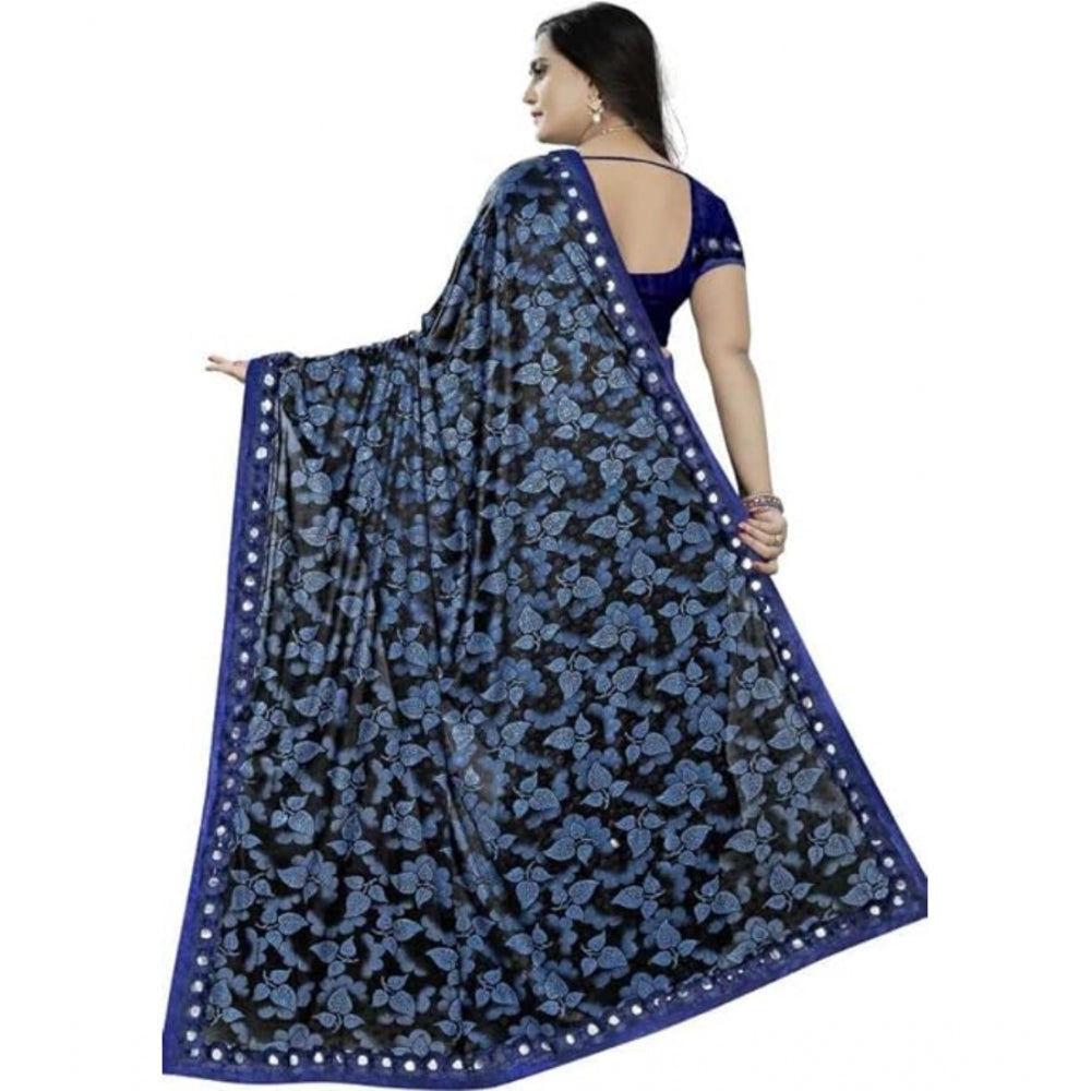 Shopper Beast Women's Lycra Solid Saree With Unstitched Blouse (Blue, 5.5 Mtr)