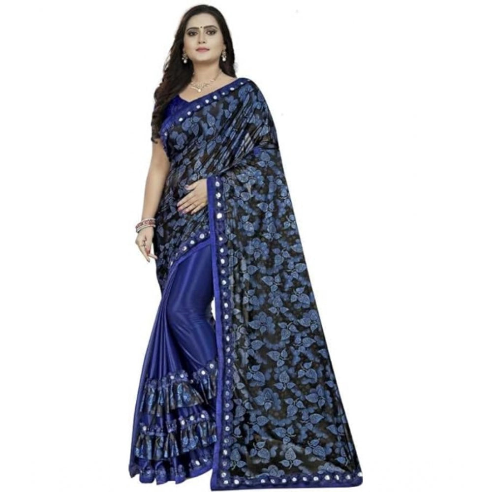 Shopper Beast Women's Lycra Solid Saree With Unstitched Blouse (Blue, 5.5 Mtr)