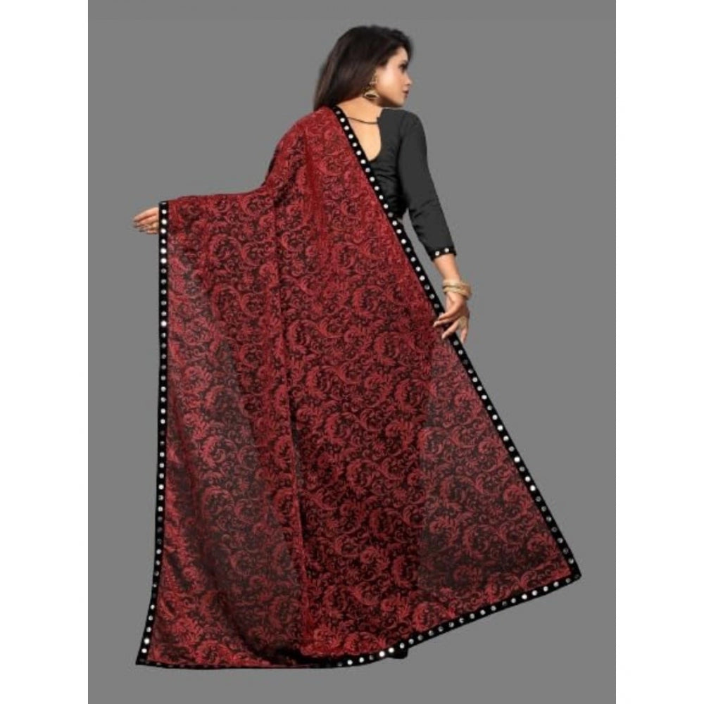 Shopper Beast Women's Lycra Solid Saree With Unstitched Blouse (Maroon, 5.5 Mtr)