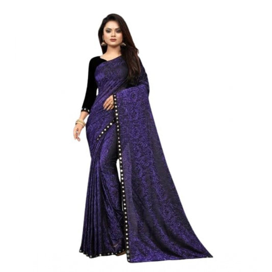 Shopper Beast Women's Lycra Solid Saree With Unstitched Blouse (Purple, 5.5 Mtr)