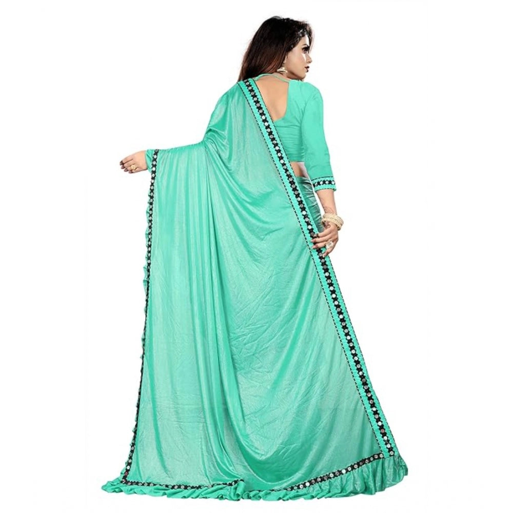 Shopper Beast Women's Malai Lining Solid Saree With Unstitched Blouse (Rama, 5.5 Mtr)