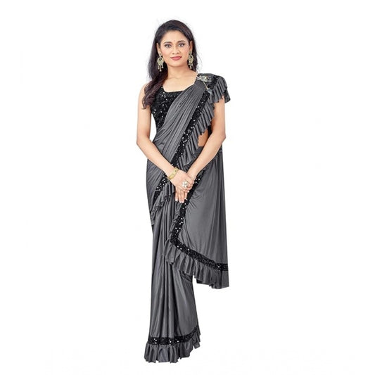 Shopper Beast Women's Lycra Solid Saree With Unstitched Blouse (Grey, 5.5 Mtr)