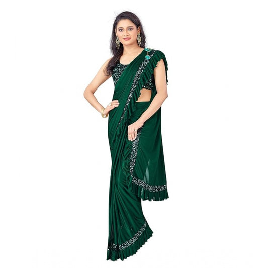 Shopper Beast Women's Lycra Solid Saree With Unstitched Blouse (Green, 5.5 Mtr)