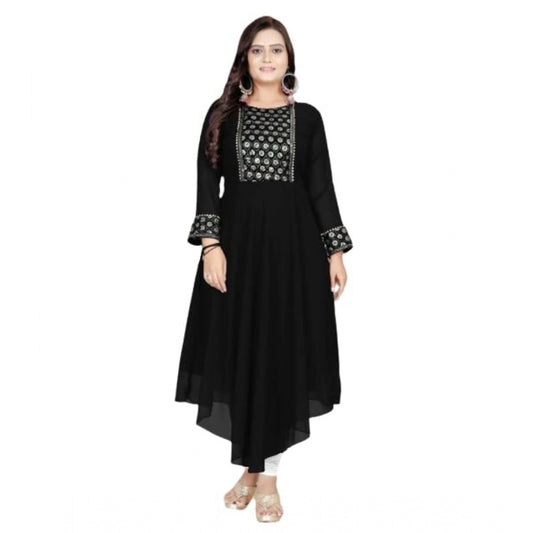 Shopper Beast Women's Georgette Embroidered Kurti (Black)