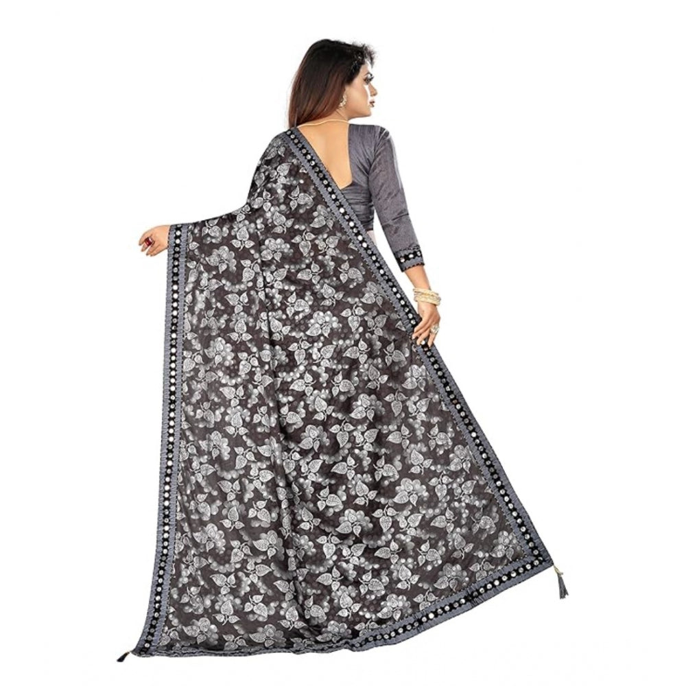 Shopper Beast Women's Lycra Solid Saree With Unstitched Blouse (Grey, 5.5 Mtr)