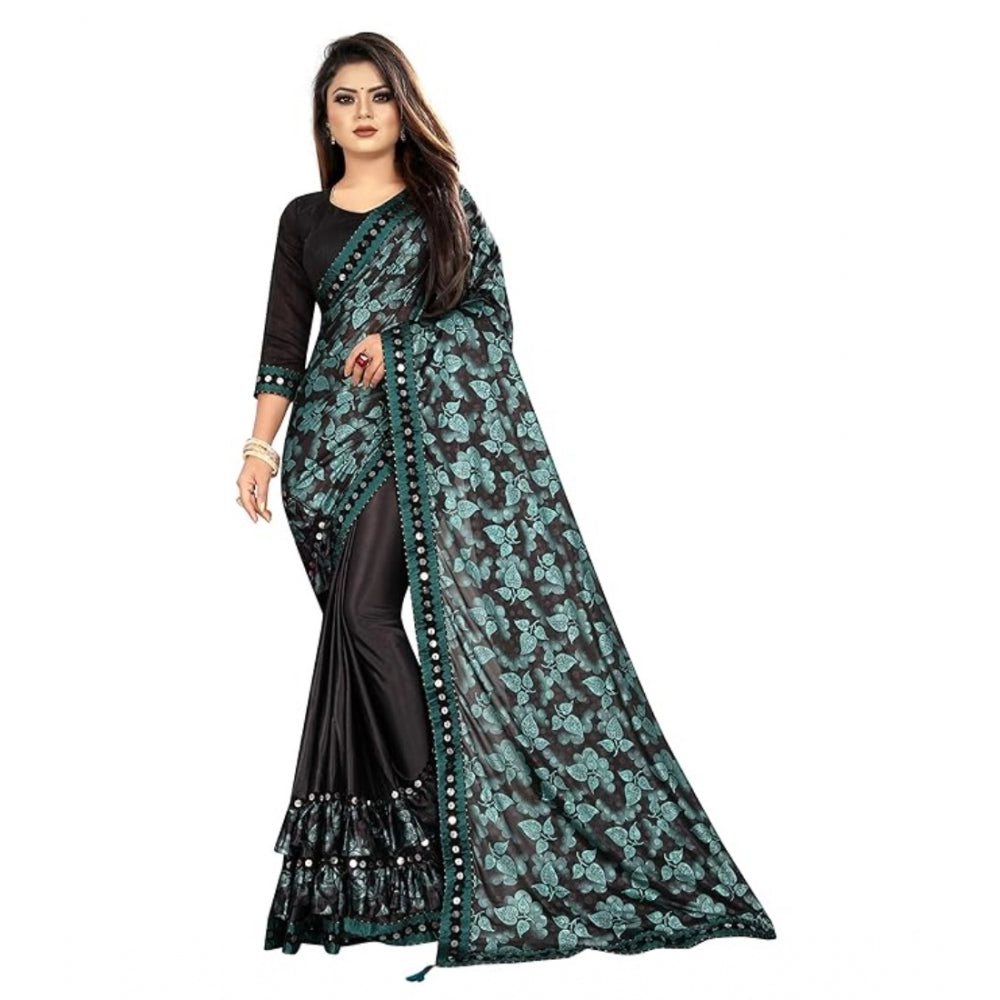 Shopper Beast Women's Lycra Solid Saree With Unstitched Blouse (Green, 5.5 Mtr)