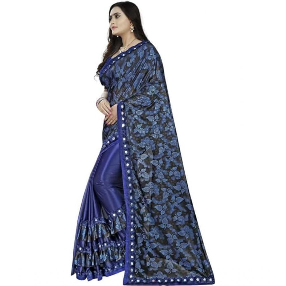 Shopper Beast Women's Lycra Solid Saree With Unstitched Blouse (Blue, 5.5 Mtr)