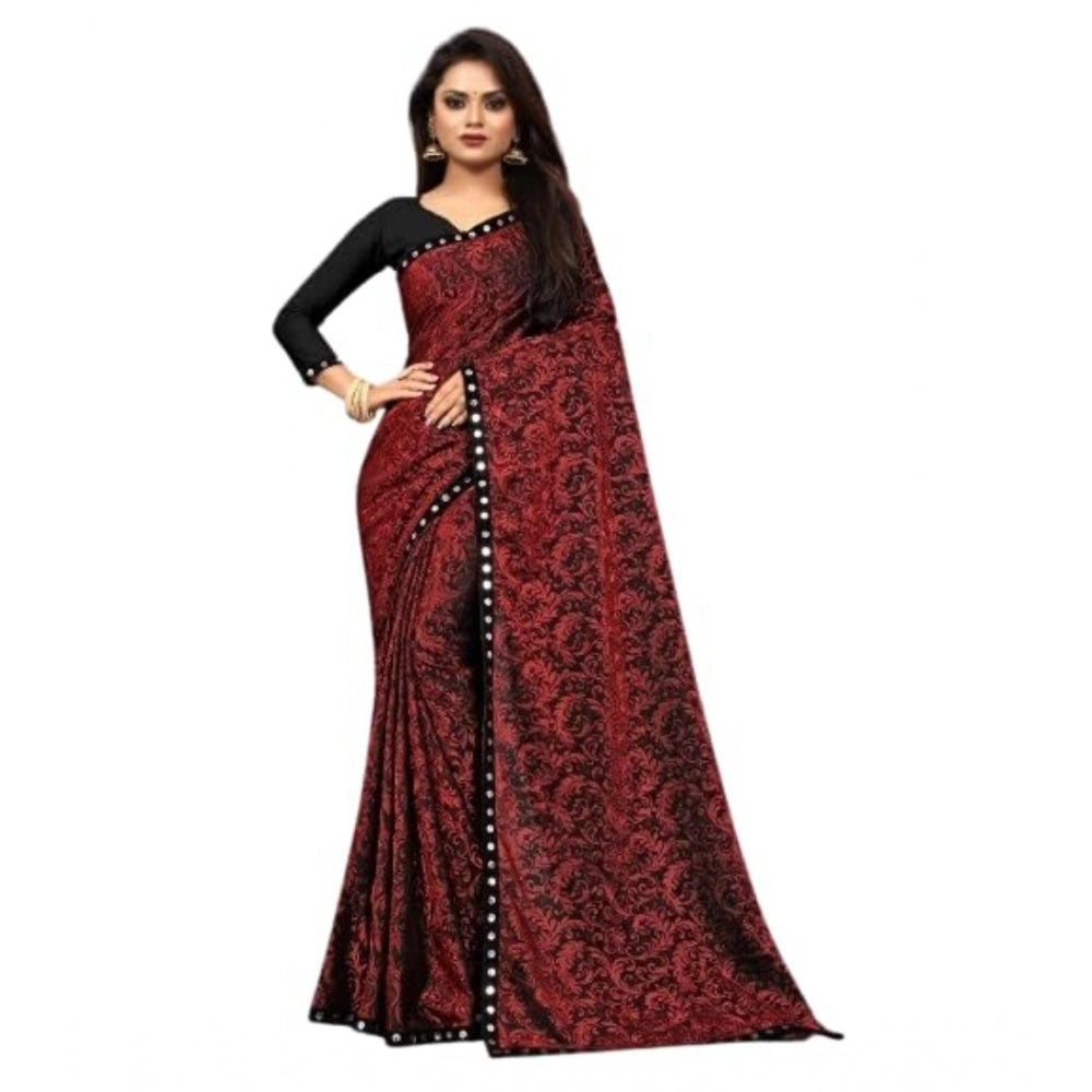 Shopper Beast Women's Lycra Solid Saree With Unstitched Blouse (Maroon, 5.5 Mtr)