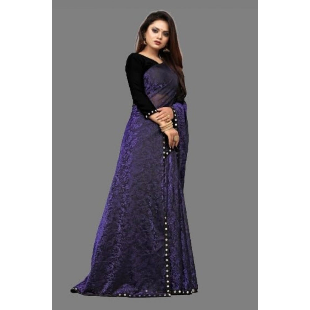 Shopper Beast Women's Lycra Solid Saree With Unstitched Blouse (Purple, 5.5 Mtr)