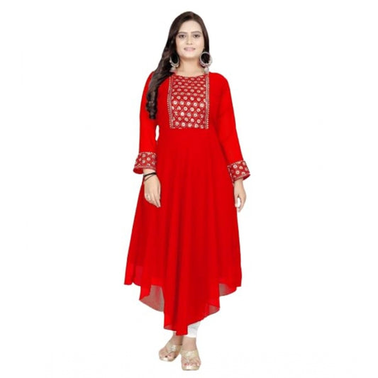 Shopper Beast Women's Georgette Embroidered Kurti (Red)