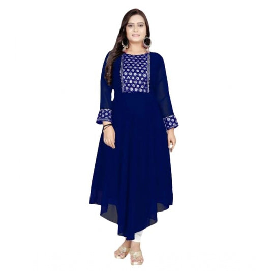 Shopper Beast Women's Georgette Embroidered Kurti (NavyBlue)