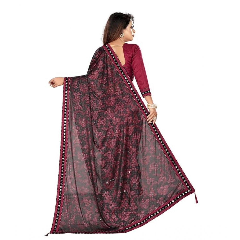 Shopper Beast Women's Lycra Solid Saree With Unstitched Blouse (Maroon, 5.5 Mtr)