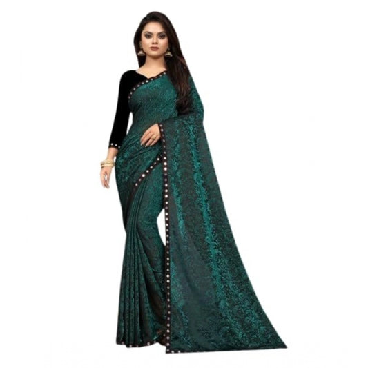 Shopper Beast Women's Lycra Solid Saree With Unstitched Blouse (Green, 5.5 Mtr)