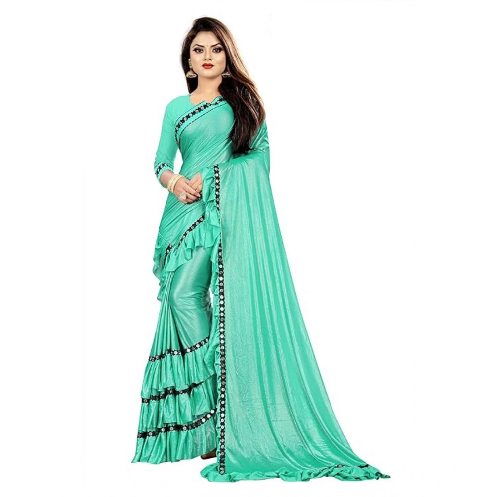 Shopper Beast Women's Malai Lining Solid Saree With Unstitched Blouse (Rama, 5.5 Mtr)