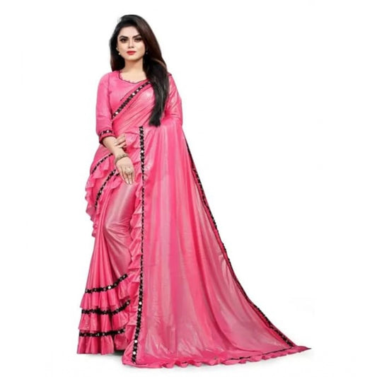 Shopper Beast Women's Malai Lining Solid Saree With Unstitched Blouse (Baby Pink, 5.5 Mtr)